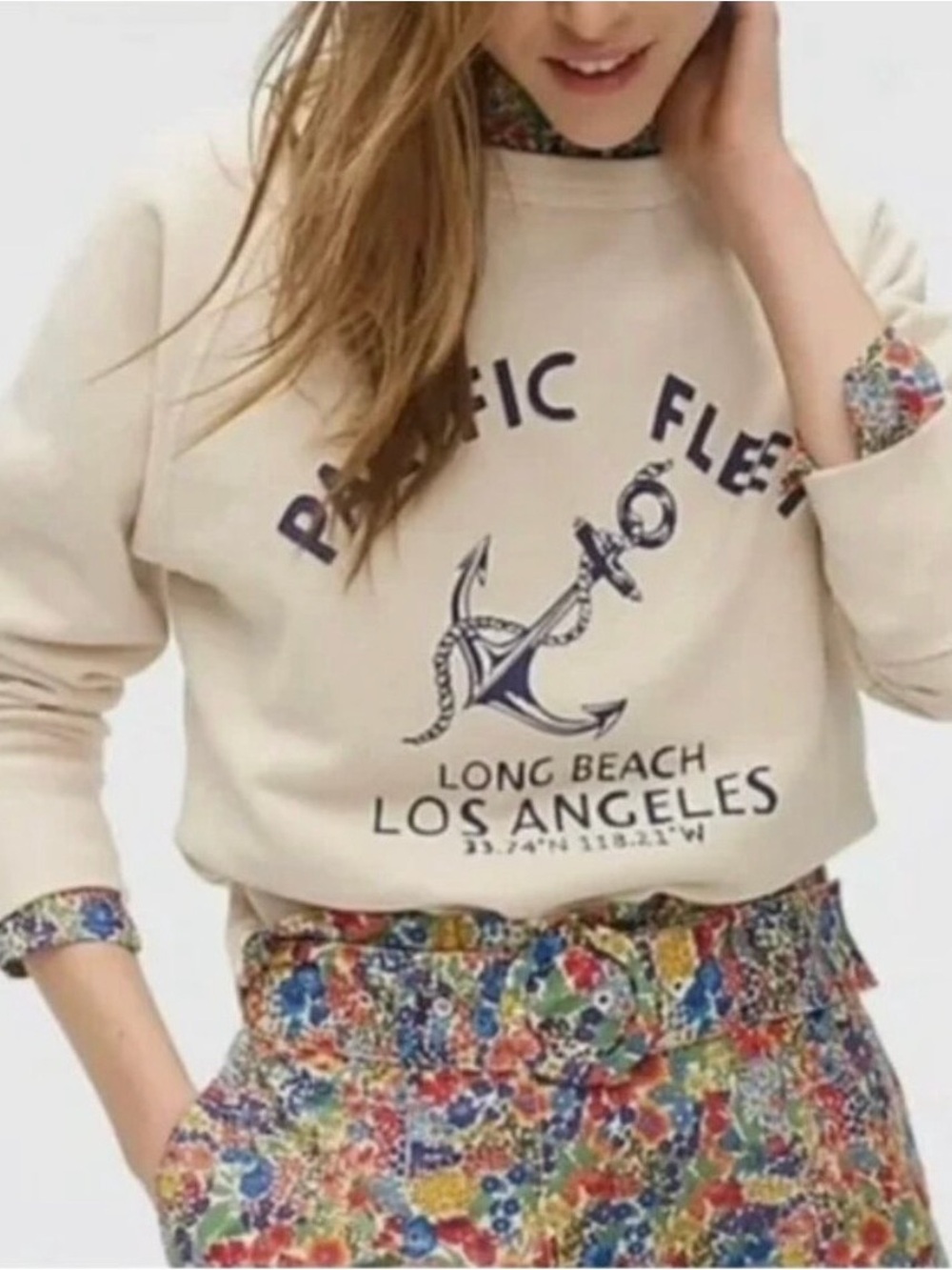 J. Crew Off-White Sweatshirt with Navy Graphic